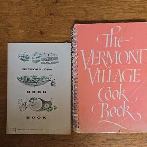 Vintage - The Vermont Village Cook Book in Pink and  Metropolitan Cook Book